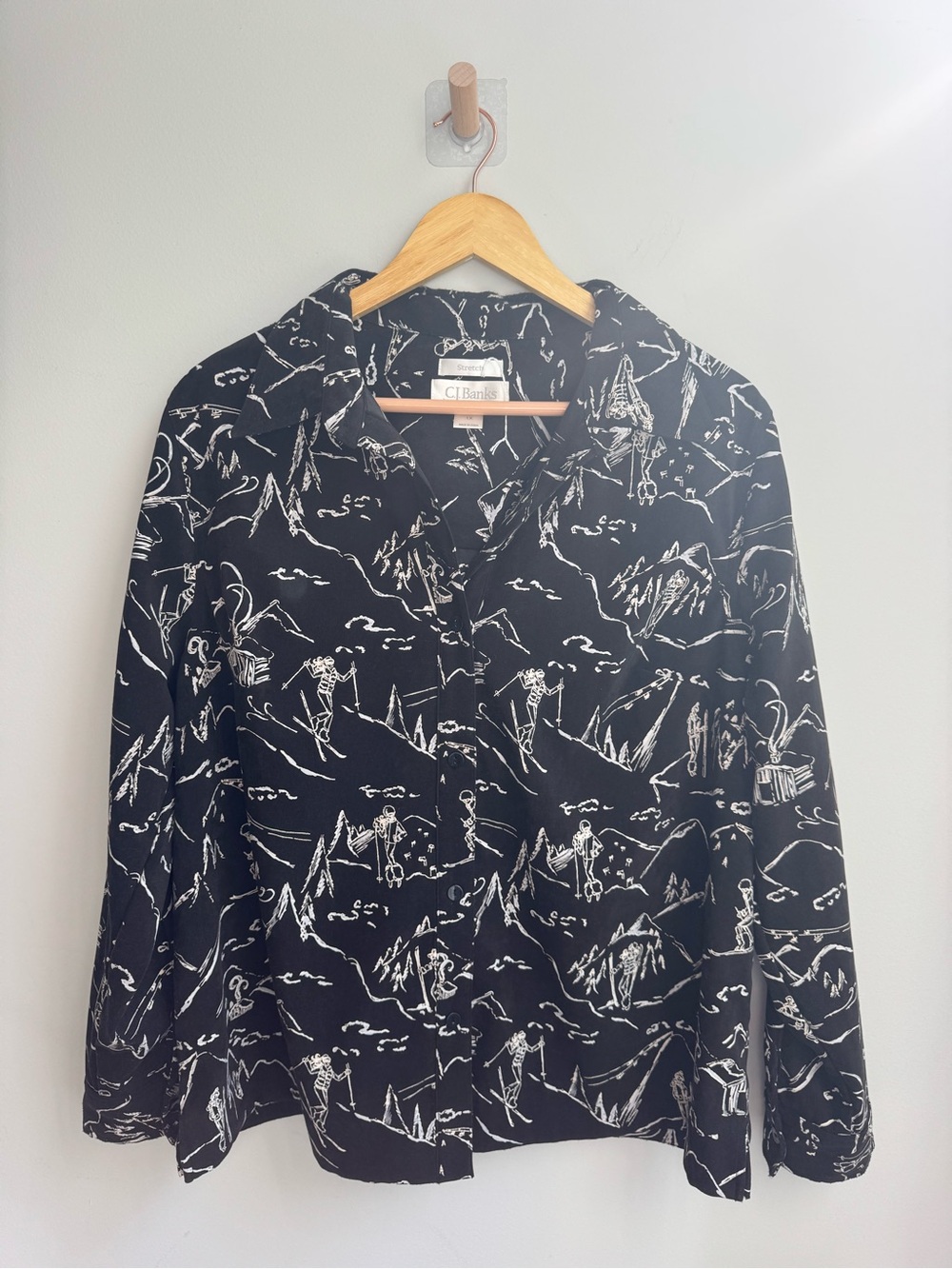 C.J. Banks Black & White Mountain Print Button-Up Shirt #ski #josabanks